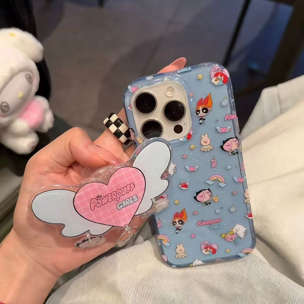 Cute Cartoon Wing Grip iPhone Case ¨C Blue Glitter Shockproof Phone Cover