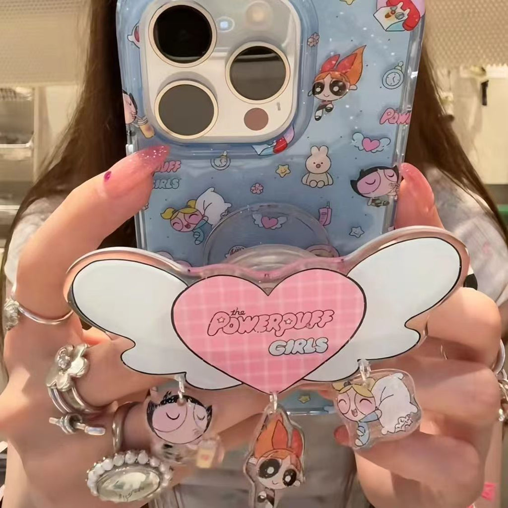 Cute Cartoon Wing Grip iPhone Case ¨C Blue Glitter Shockproof Phone Cover