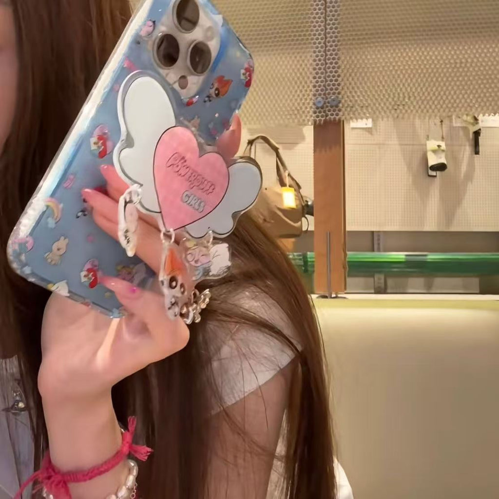 Cute Cartoon Wing Grip iPhone Case ¨C Blue Glitter Shockproof Phone Cover