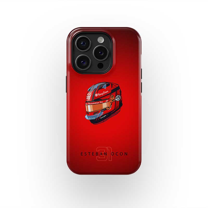 Esteban Ocon 2025 Helmet Phone Case ?¡ìC Bold Red Tribute for iPhone (Haas Edition)
