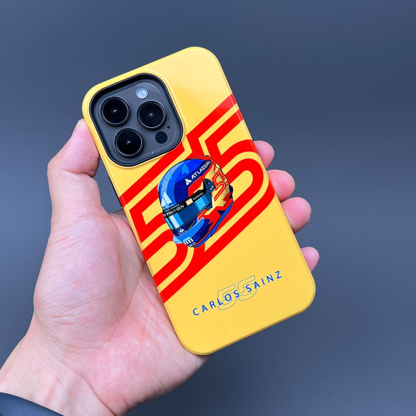 Carlos Sainz 2025 Helmet Tribute Phone Case ?¡ìC Red & Yellow 55 Design for iPhone