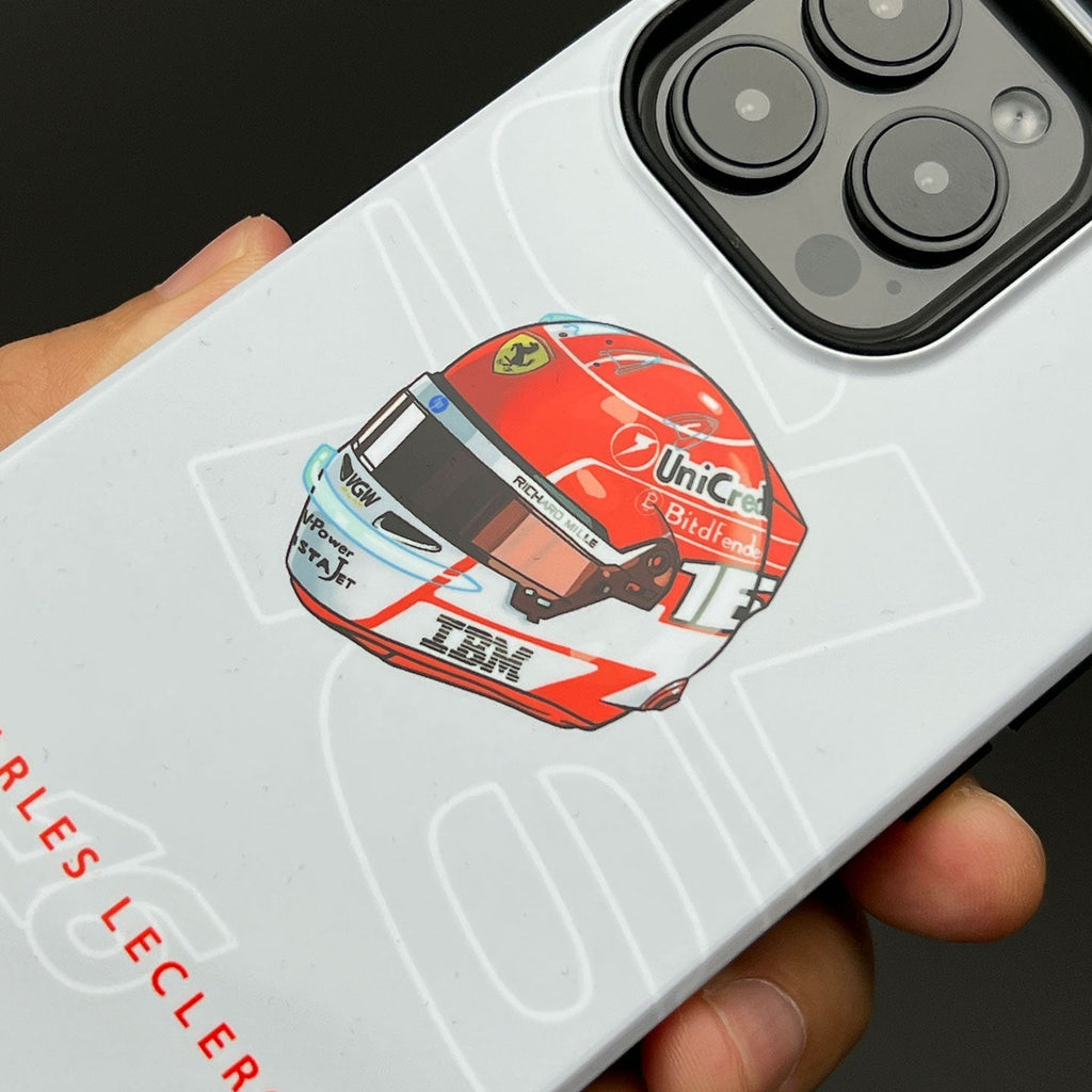 Charles Leclerc 2025 Helmet Phone Case ?¡ìC Official Ferrari Red & White Tribute for iPhone