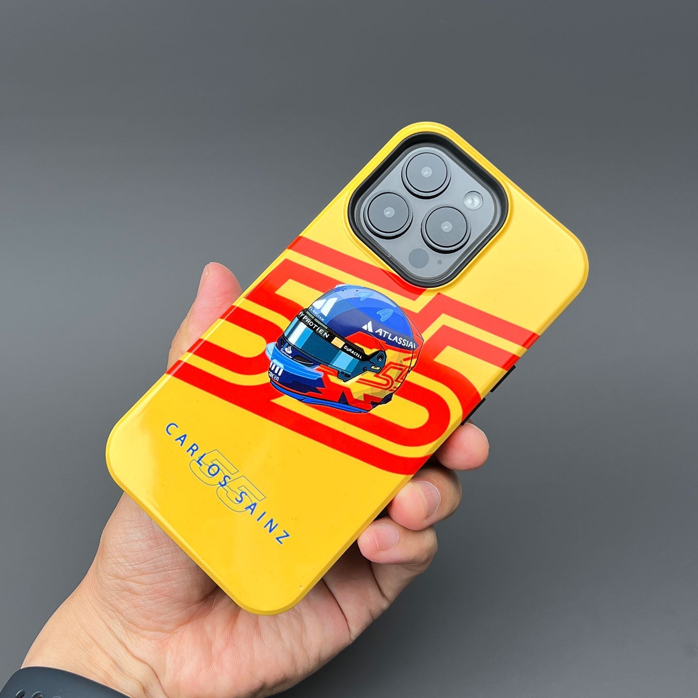 Carlos Sainz 2025 Helmet Tribute Phone Case ?¡ìC Red & Yellow 55 Design for iPhone