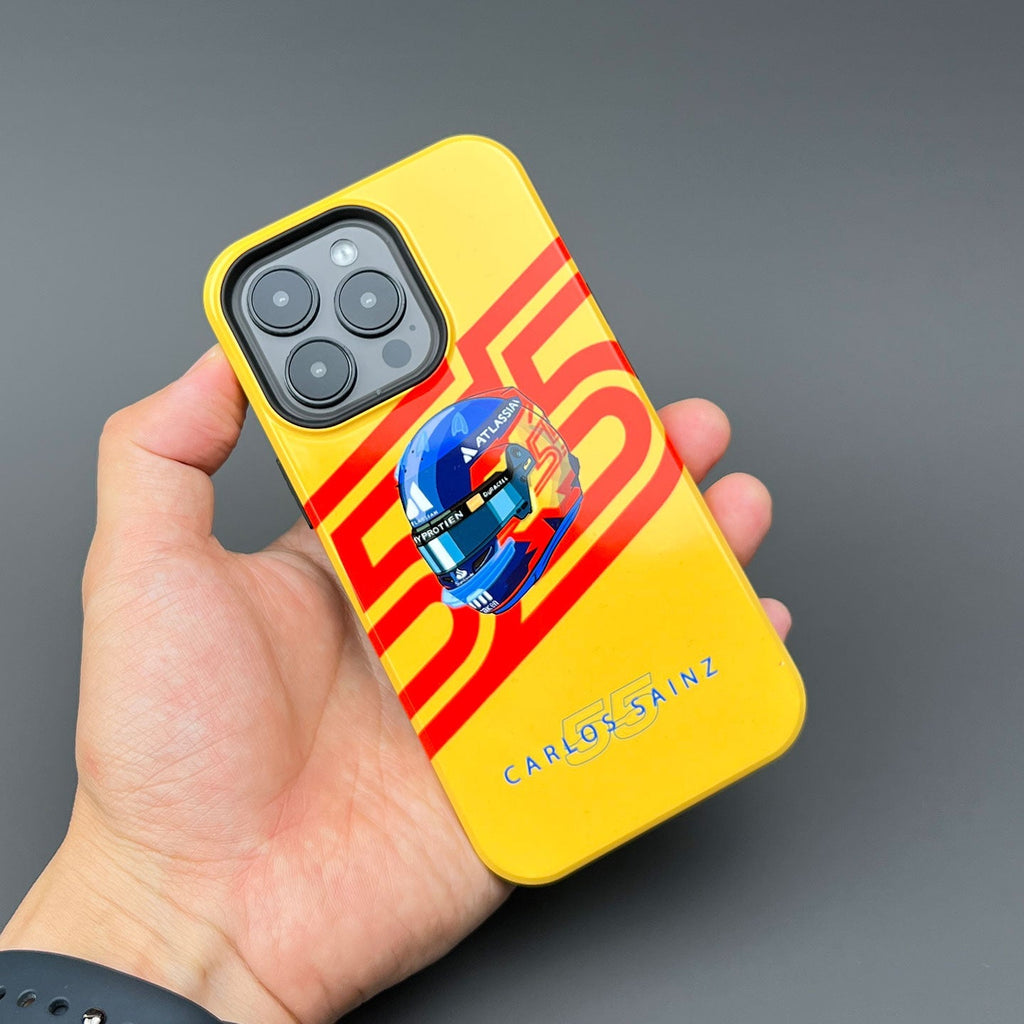 Carlos Sainz 2025 Helmet Tribute Phone Case ?¡ìC Red & Yellow 55 Design for iPhone