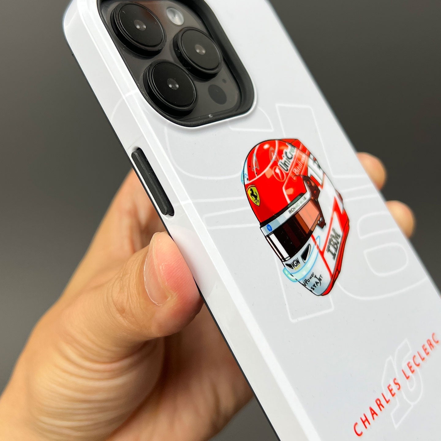 Charles Leclerc 2025 Helmet Phone Case ?¡ìC Official Ferrari Red & White Tribute for iPhone