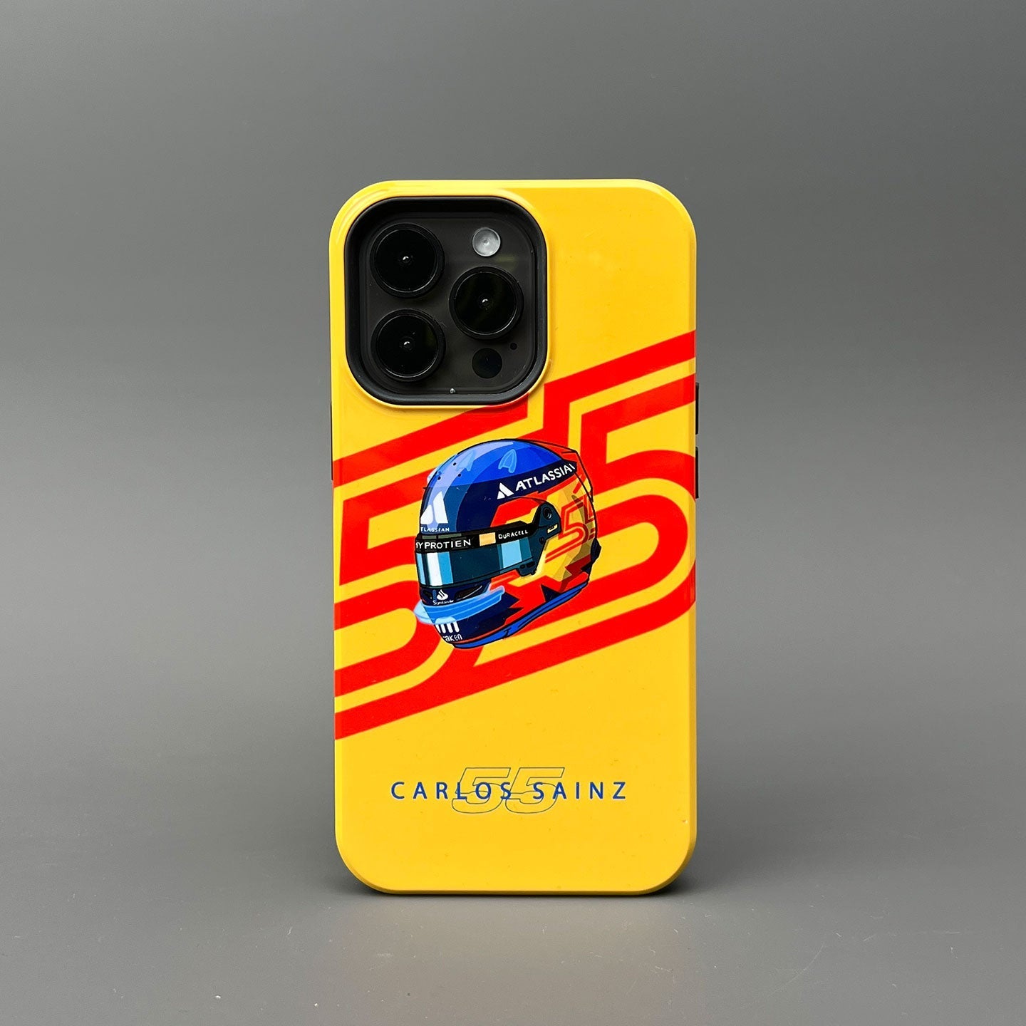 Carlos Sainz 2025 Helmet Tribute Phone Case ?¡ìC Red & Yellow 55 Design for iPhone