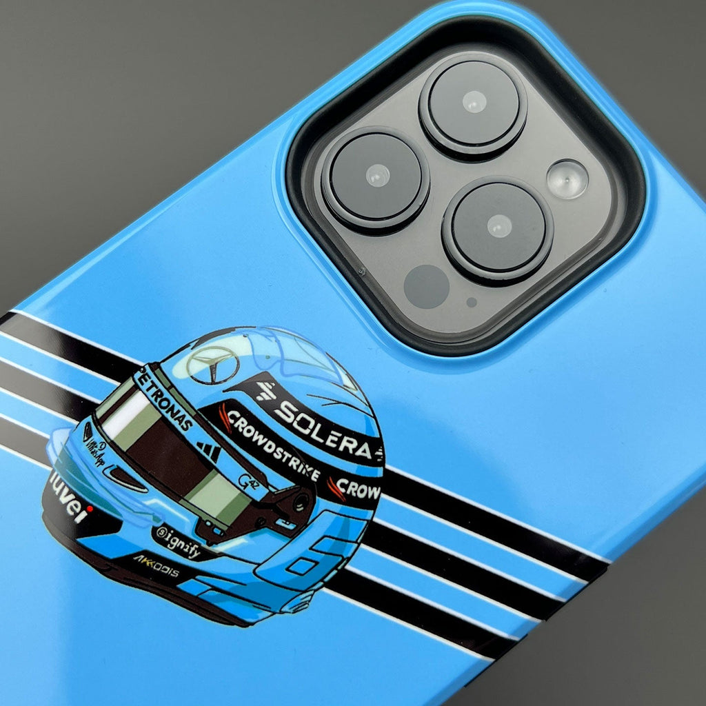 George Russell 2025 Helmet Phone Case ?¡ìC Light Blue Tribute for iPhone (Mercedes Edition)