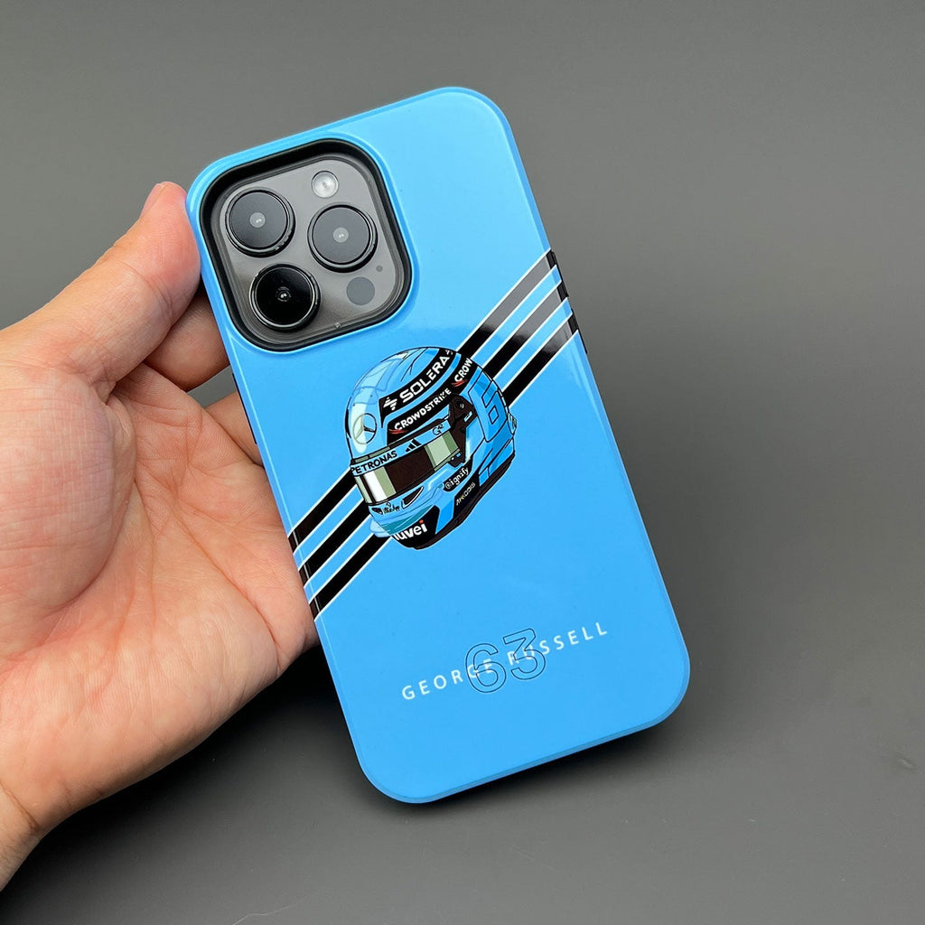 George Russell 2025 Helmet Phone Case ?¡ìC Light Blue Tribute for iPhone (Mercedes Edition)
