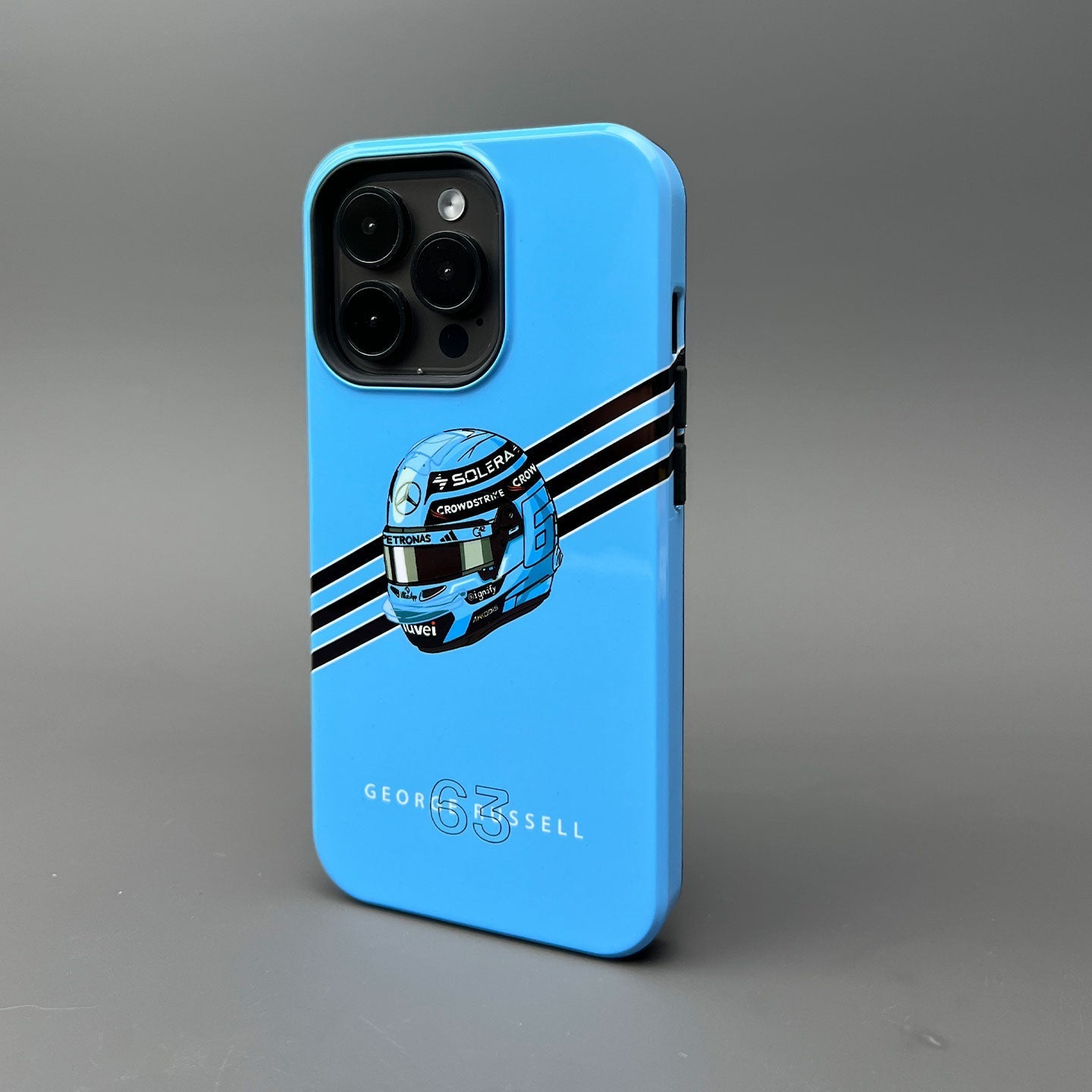 George Russell 2025 Helmet Phone Case ?¡ìC Light Blue Tribute for iPhone (Mercedes Edition)