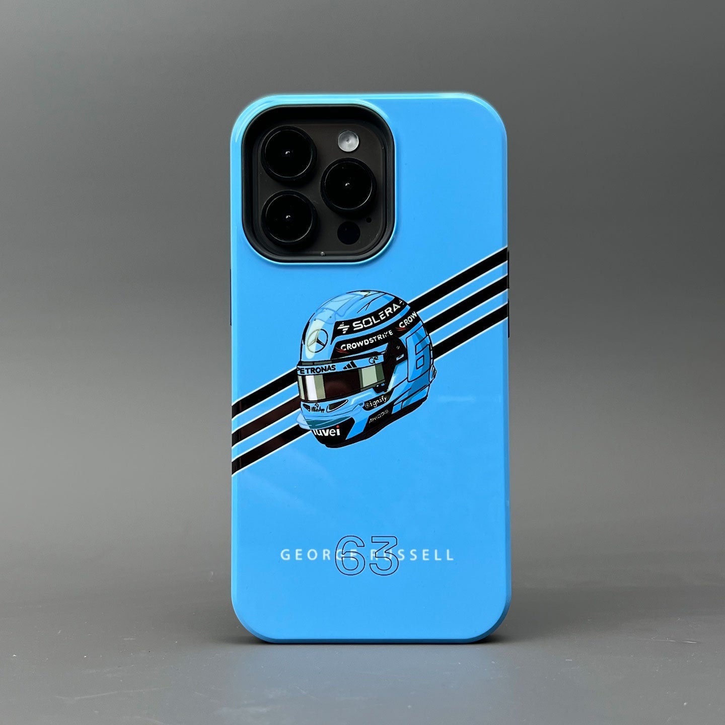 George Russell 2025 Helmet Phone Case ?¡ìC Light Blue Tribute for iPhone (Mercedes Edition)