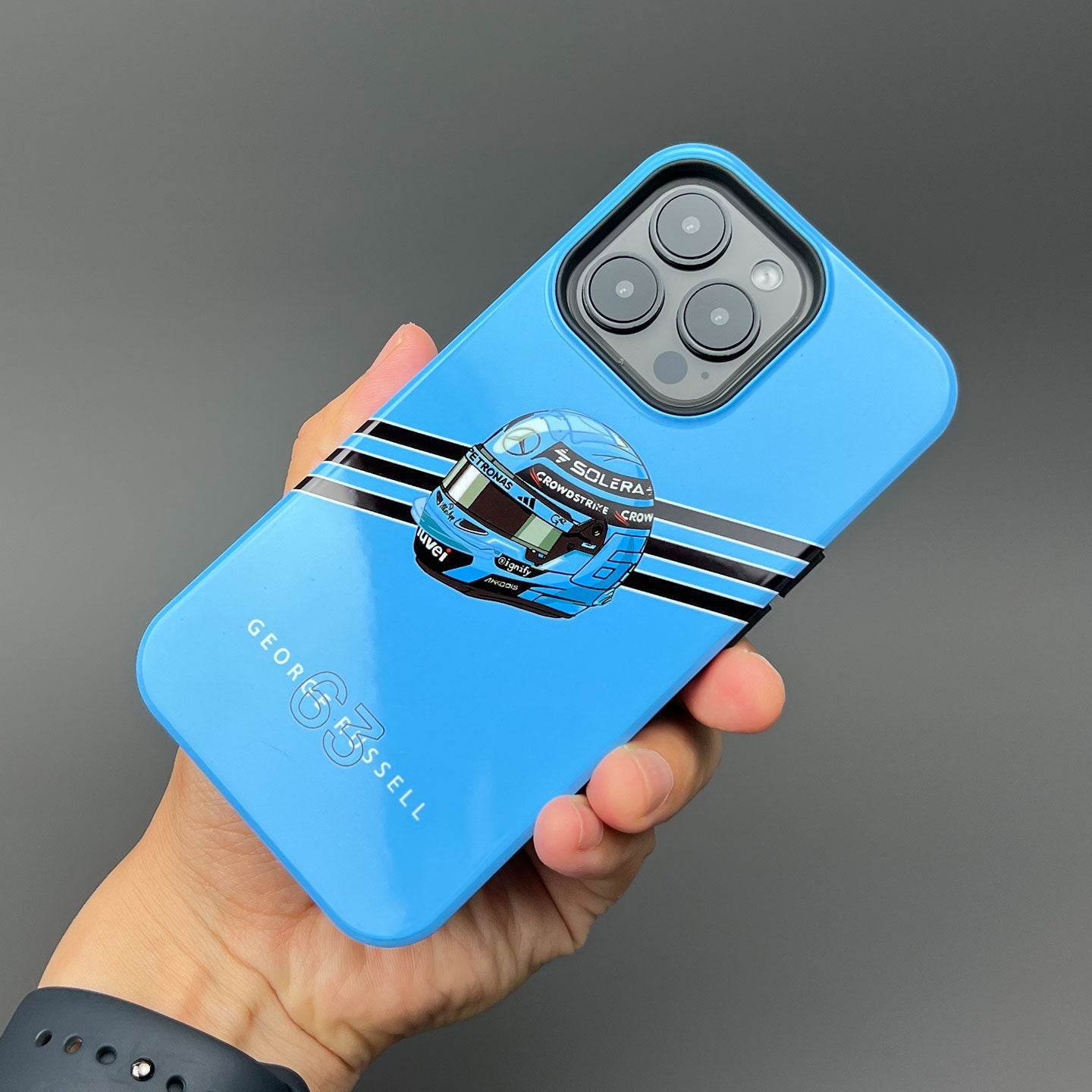 George Russell 2025 Helmet Phone Case ?¡ìC Light Blue Tribute for iPhone (Mercedes Edition)