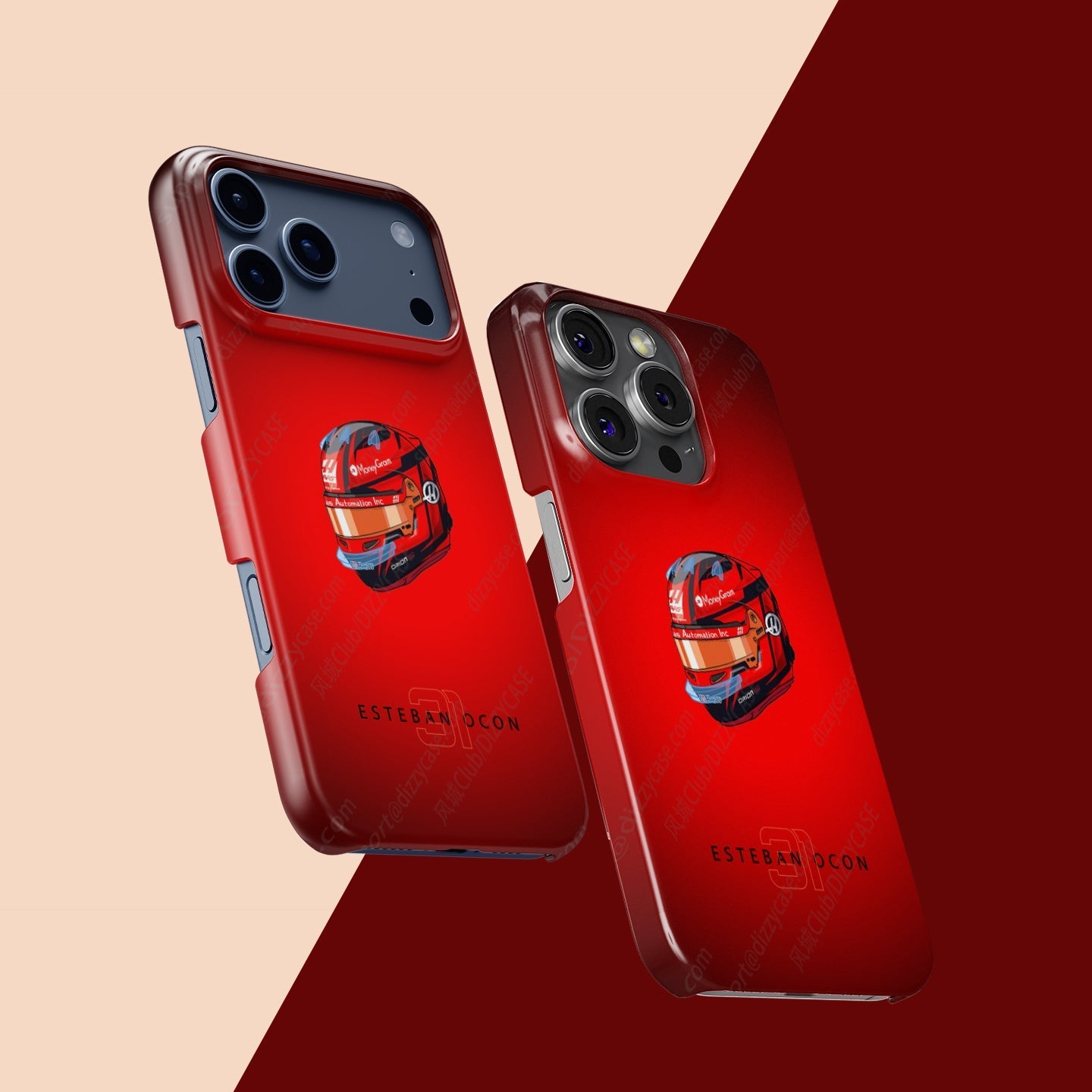 Esteban Ocon 2025 Helmet Phone Case ?¡ìC Bold Red Tribute for iPhone (Haas Edition)