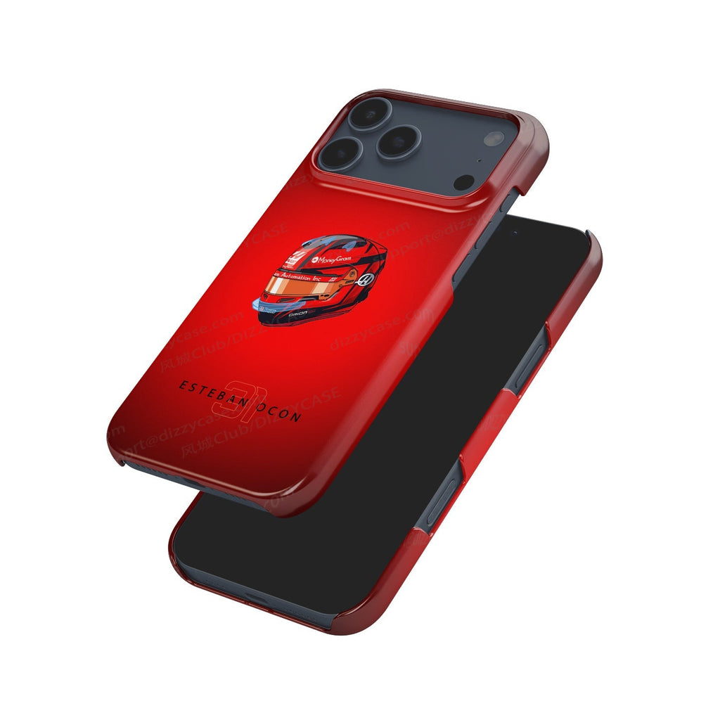 Esteban Ocon 2025 Helmet Phone Case ?¡ìC Bold Red Tribute for iPhone (Haas Edition)