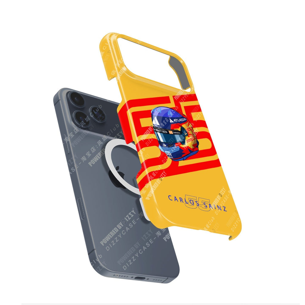 Carlos Sainz 2025 Helmet Tribute Phone Case ?¡ìC Red & Yellow 55 Design for iPhone