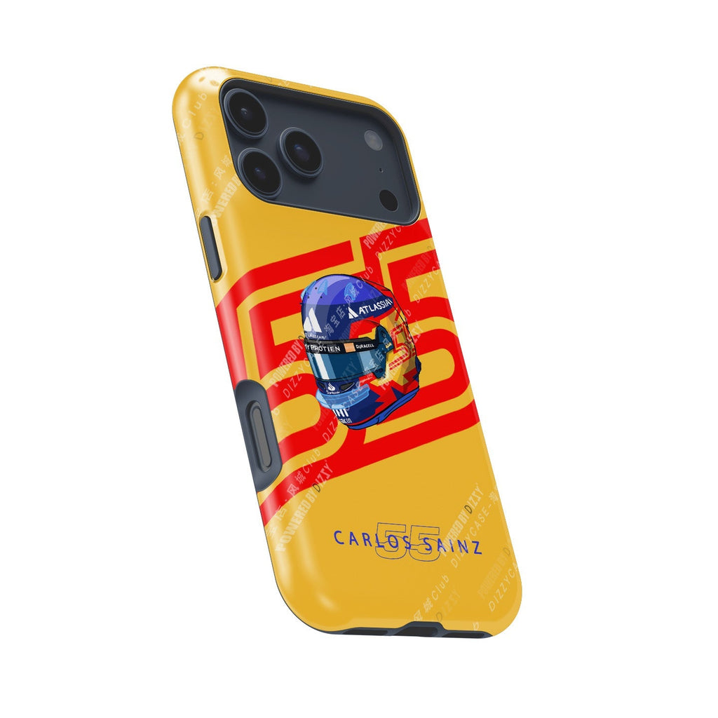 Carlos Sainz 2025 Helmet Tribute Phone Case ?¡ìC Red & Yellow 55 Design for iPhone