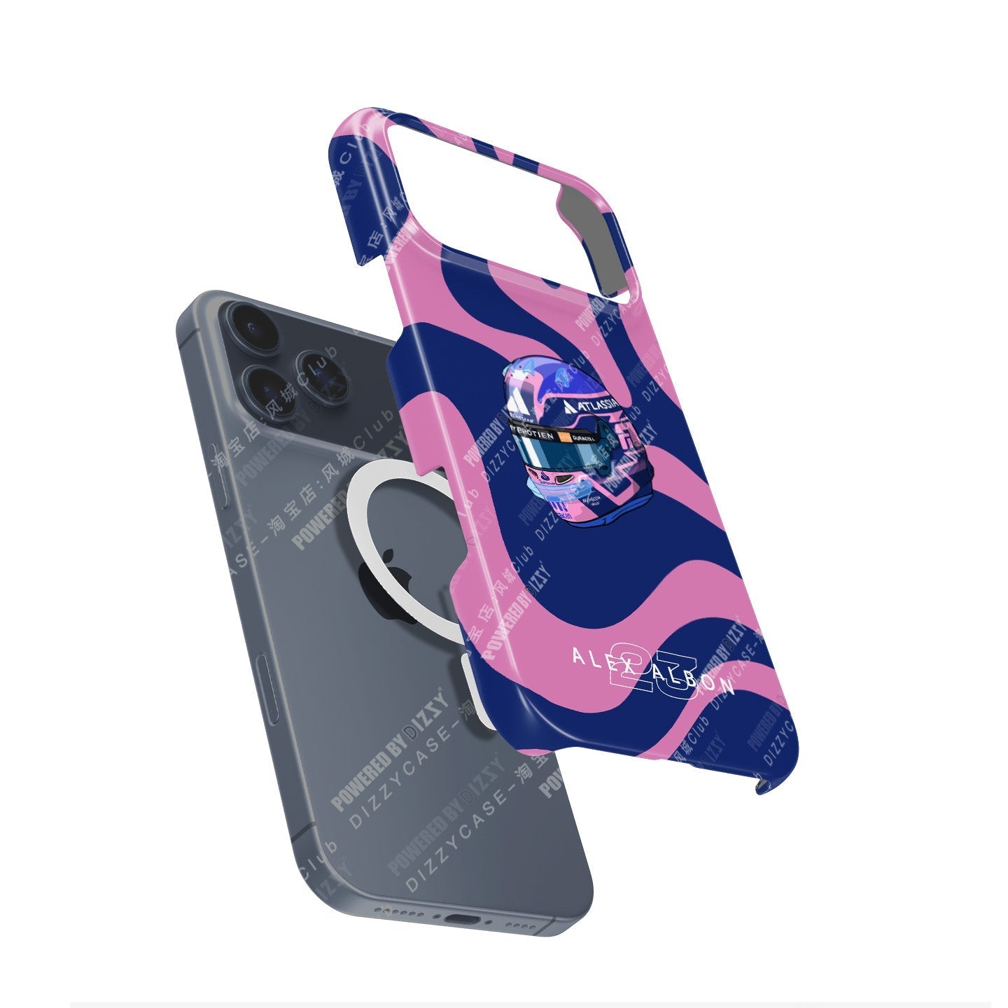 Alex Albon 2025 Helmet Tribute Phone Case ?¡ìC Bold Pink & Navy Design for iPhone