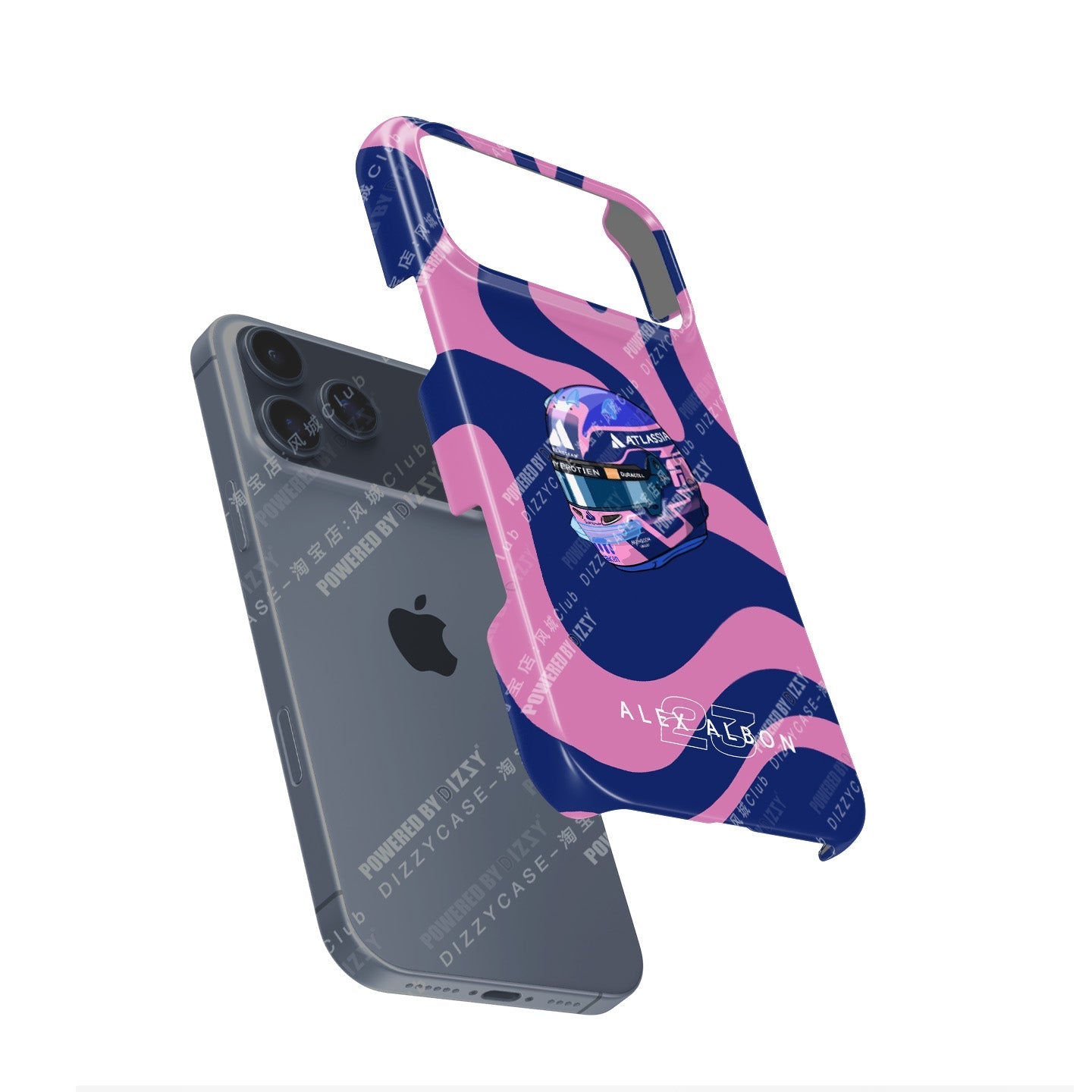 Alex Albon 2025 Helmet Tribute Phone Case ?¡ìC Bold Pink & Navy Design for iPhone