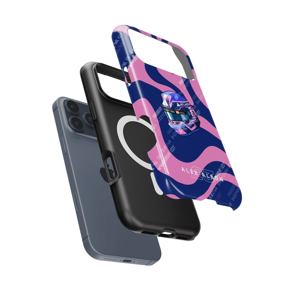 Alex Albon 2025 Helmet Tribute Phone Case ?¡ìC Bold Pink & Navy Design for iPhone