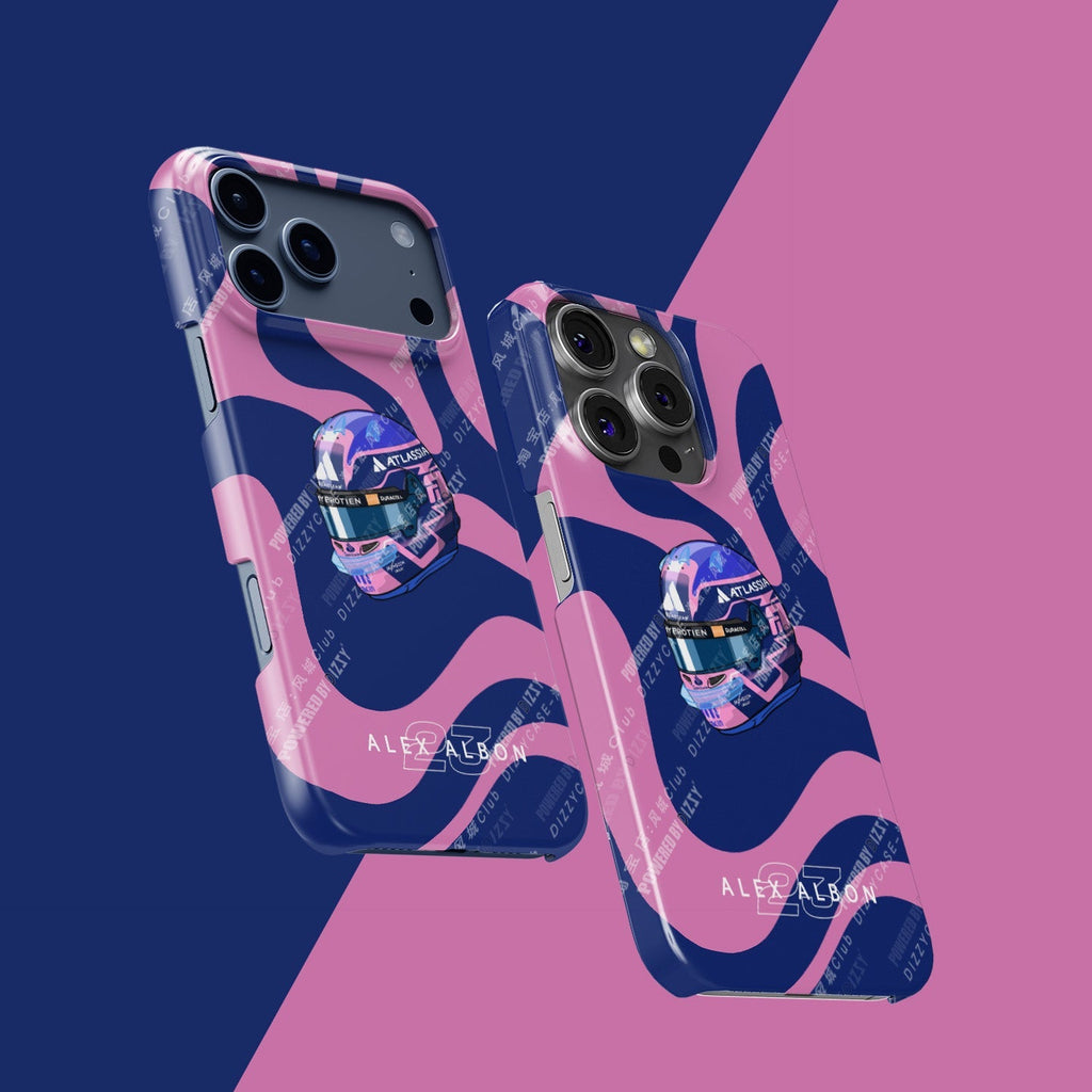 Alex Albon 2025 Helmet Tribute Phone Case ?¡ìC Bold Pink & Navy Design for iPhone