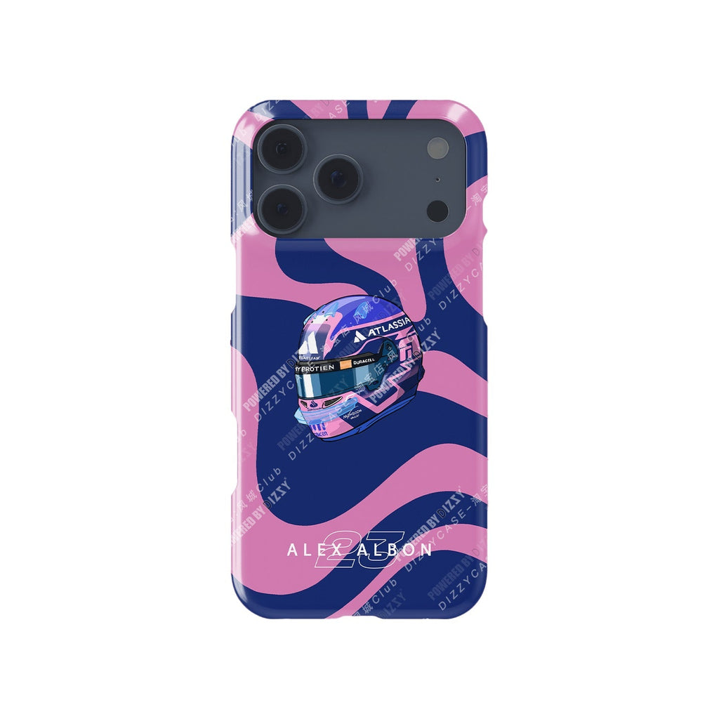 Alex Albon 2025 Helmet Tribute Phone Case ?¡ìC Bold Pink & Navy Design for iPhone
