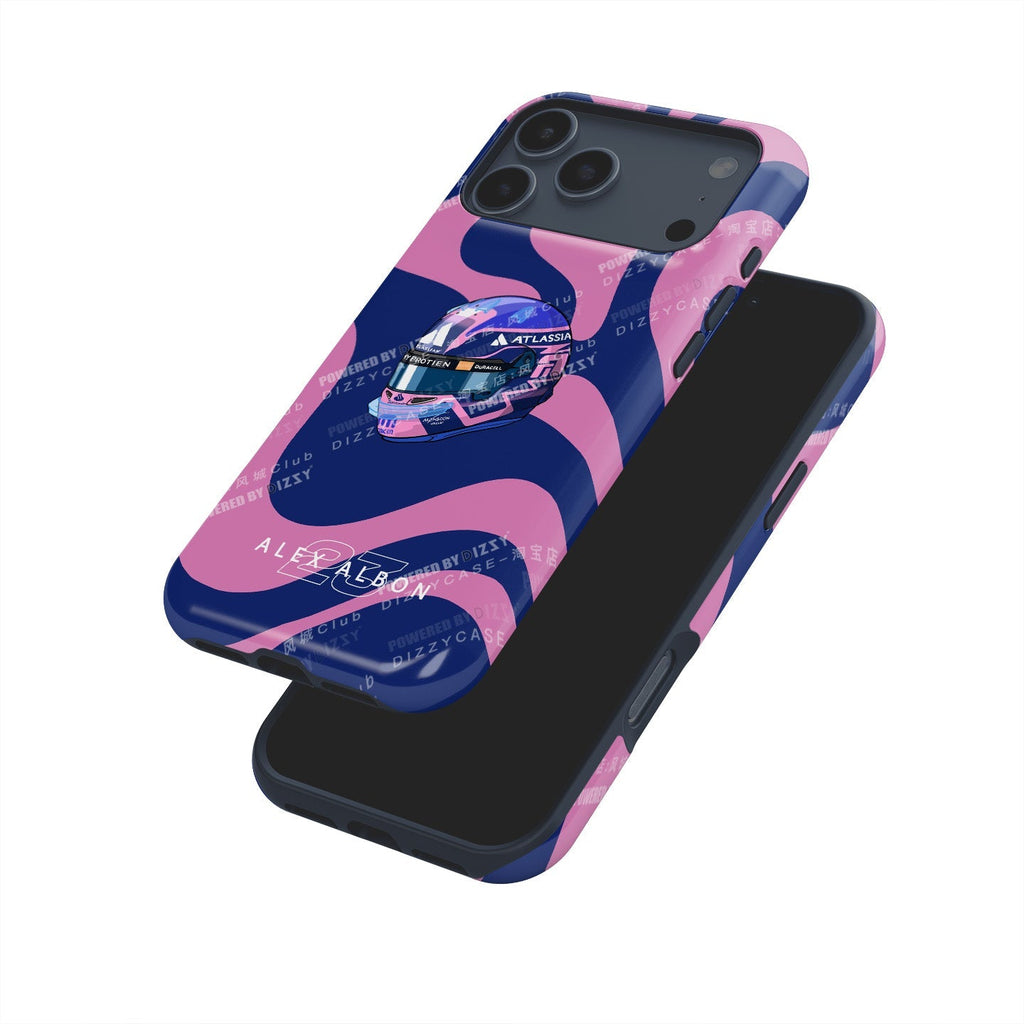 Alex Albon 2025 Helmet Tribute Phone Case ?¡ìC Bold Pink & Navy Design for iPhone