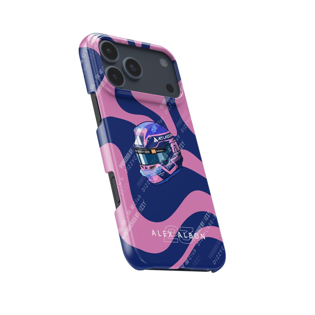Alex Albon 2025 Helmet Tribute Phone Case ?¡ìC Bold Pink & Navy Design for iPhone