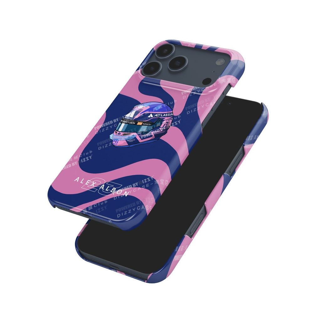 Alex Albon 2025 Helmet Tribute Phone Case ?¡ìC Bold Pink & Navy Design for iPhone