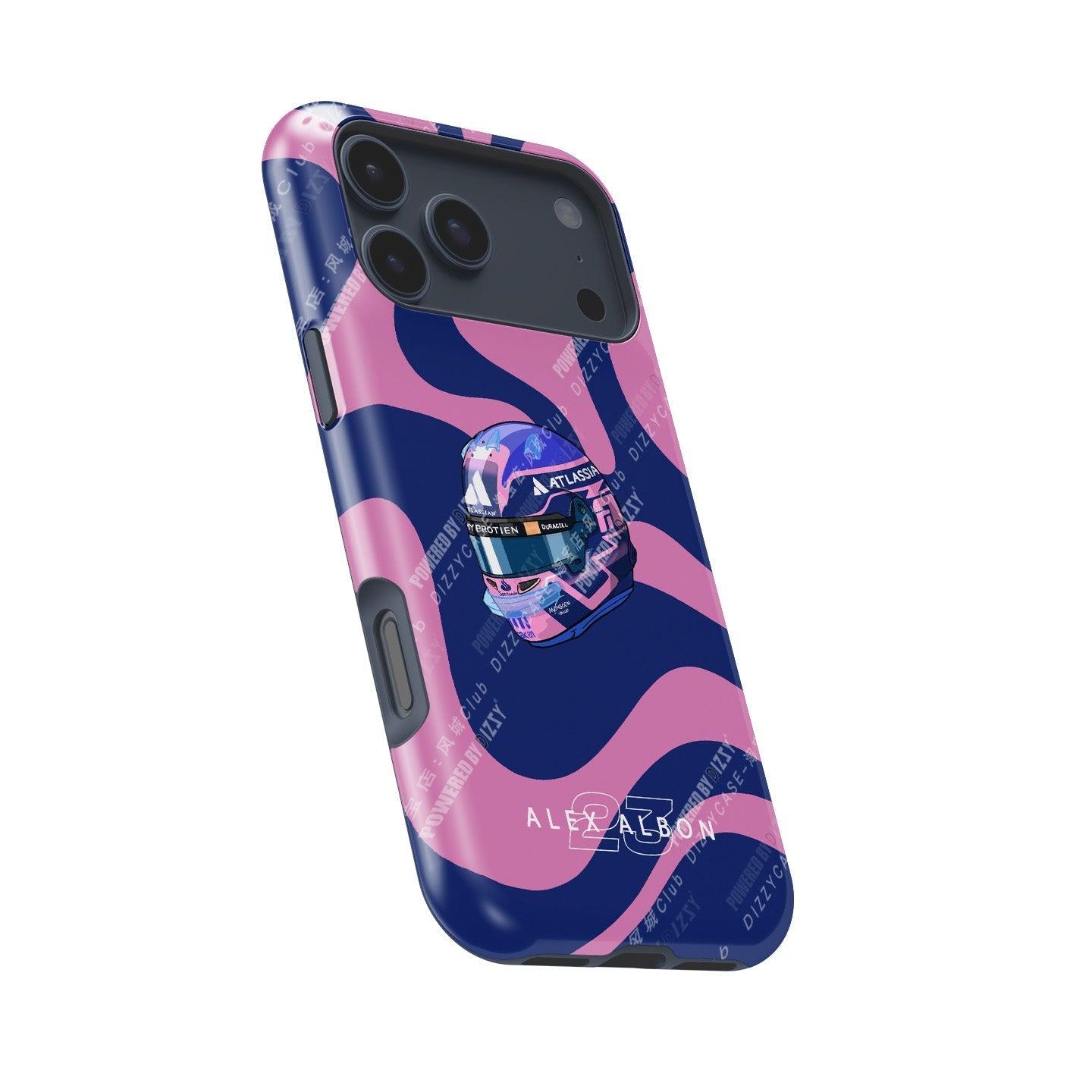 Alex Albon 2025 Helmet Tribute Phone Case ?¡ìC Bold Pink & Navy Design for iPhone