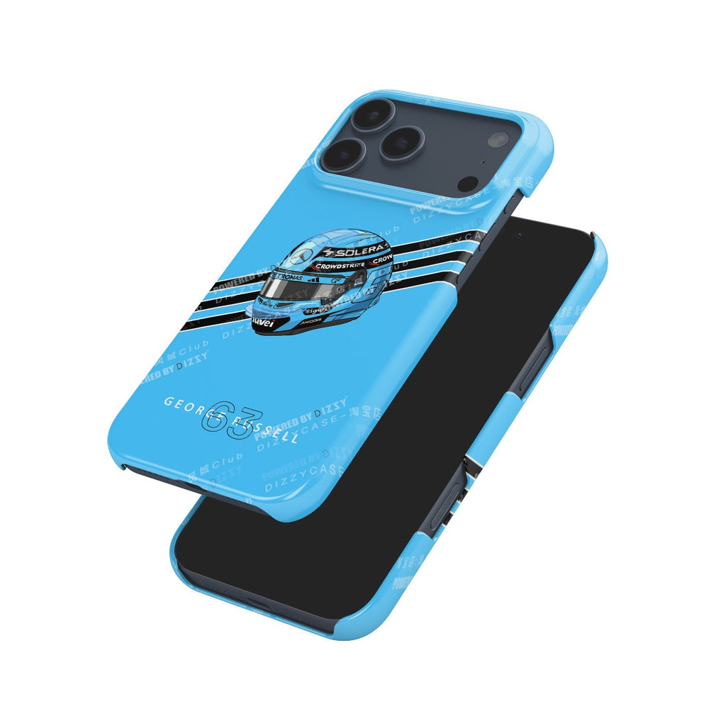 George Russell 2025 Helmet Phone Case ?¡ìC Light Blue Tribute for iPhone (Mercedes Edition)