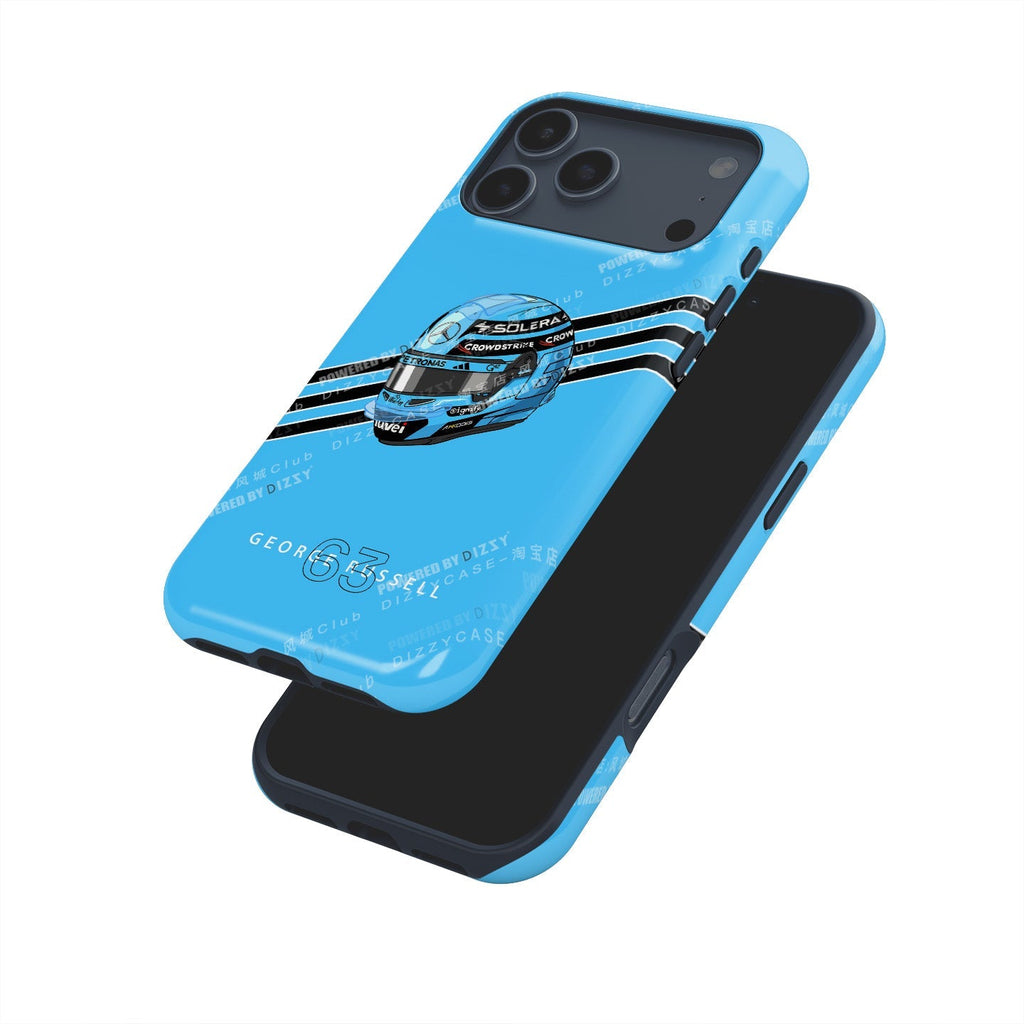 George Russell 2025 Helmet Phone Case ?¡ìC Light Blue Tribute for iPhone (Mercedes Edition)