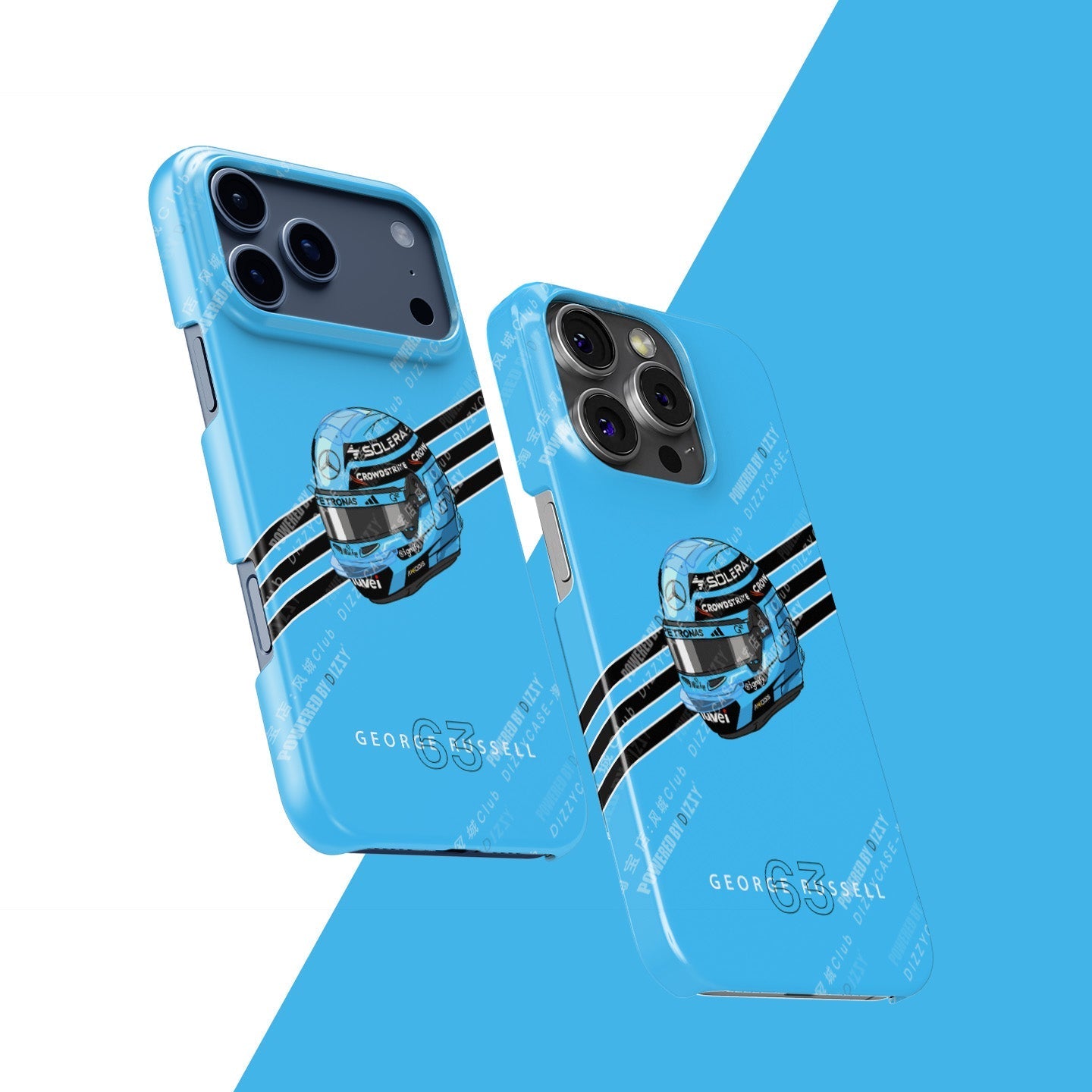 George Russell 2025 Helmet Phone Case ?¡ìC Light Blue Tribute for iPhone (Mercedes Edition)