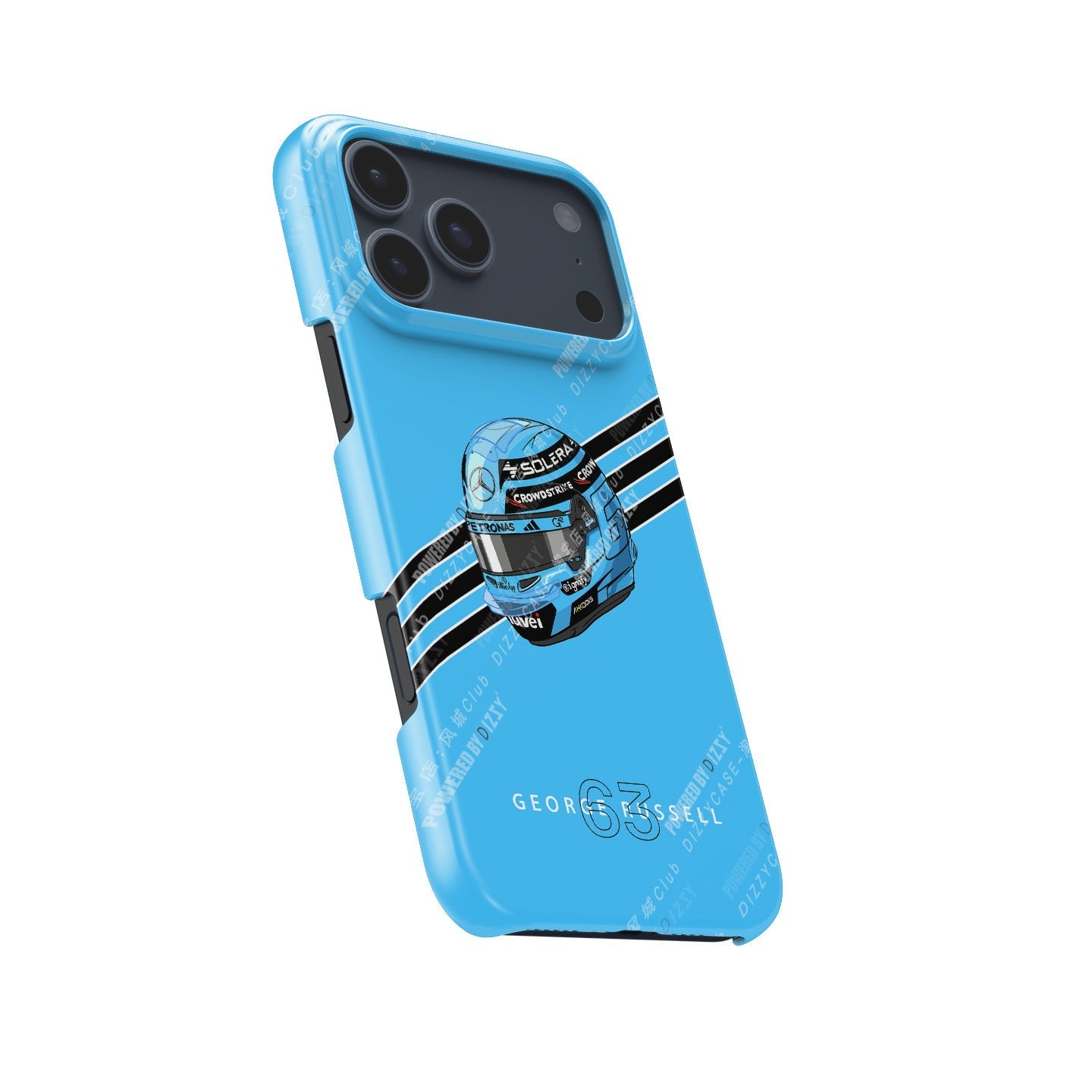 George Russell 2025 Helmet Phone Case ?¡ìC Light Blue Tribute for iPhone (Mercedes Edition)