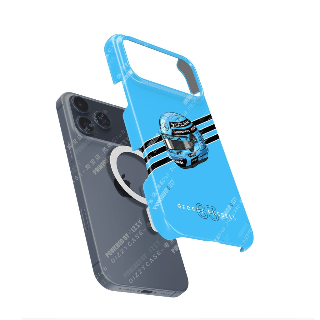 George Russell 2025 Helmet Phone Case ?¡ìC Light Blue Tribute for iPhone (Mercedes Edition)