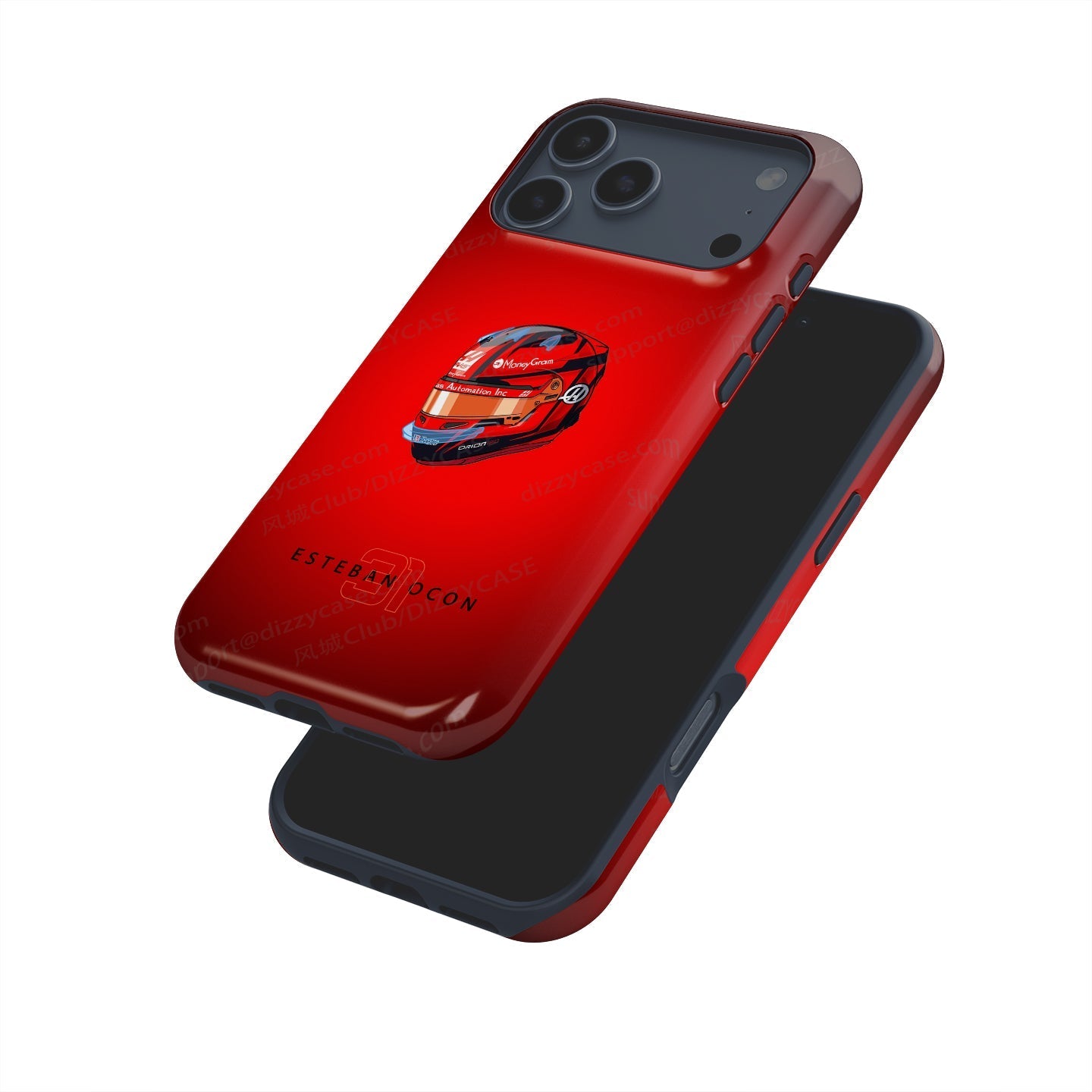 Esteban Ocon 2025 Helmet Phone Case ?¡ìC Bold Red Tribute for iPhone (Haas Edition)