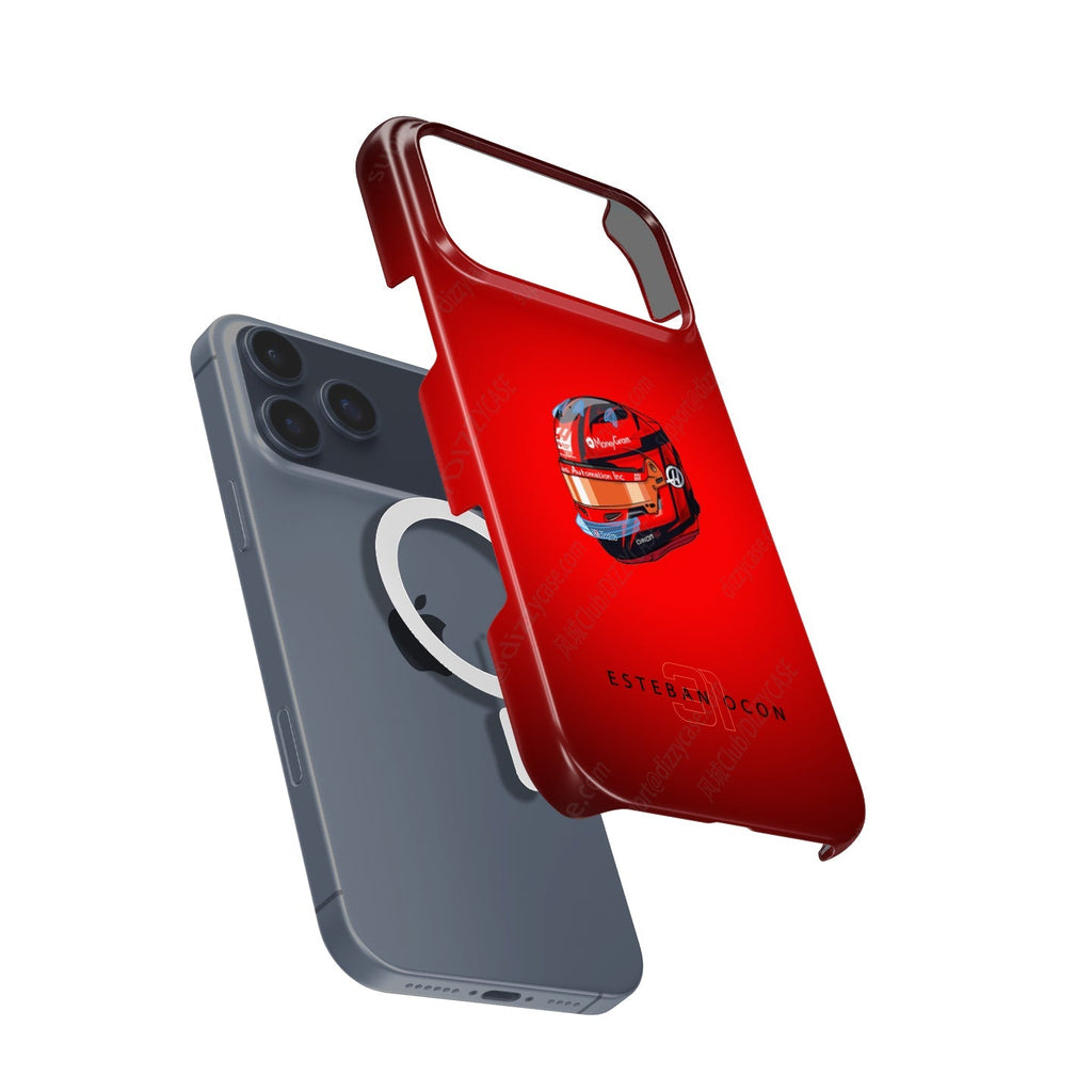 Esteban Ocon 2025 Helmet Phone Case ?¡ìC Bold Red Tribute for iPhone (Haas Edition)
